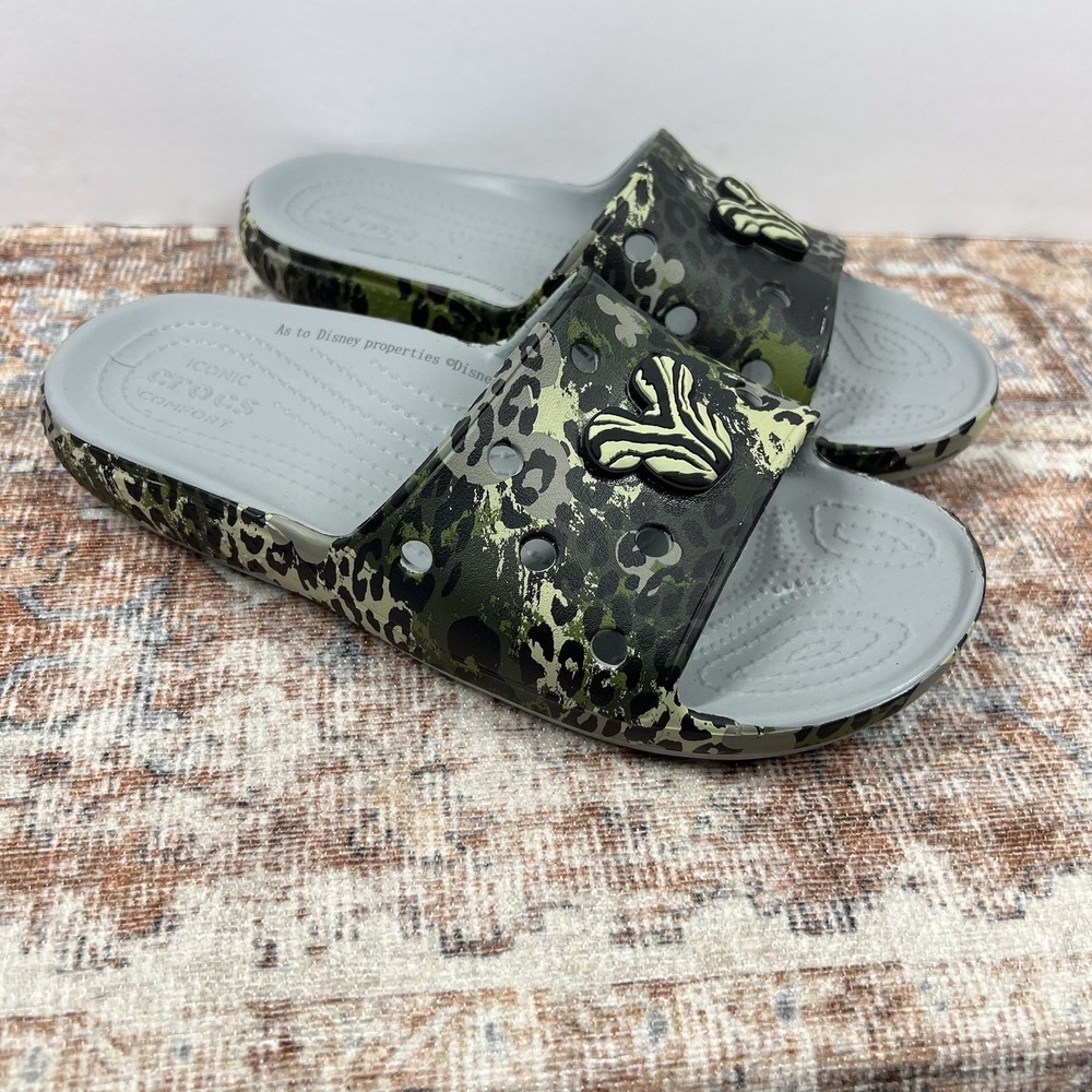 Disney Parks Crocs Slides Sandals Animal Kingdom W 7 M 6 Safari Green Black Camo